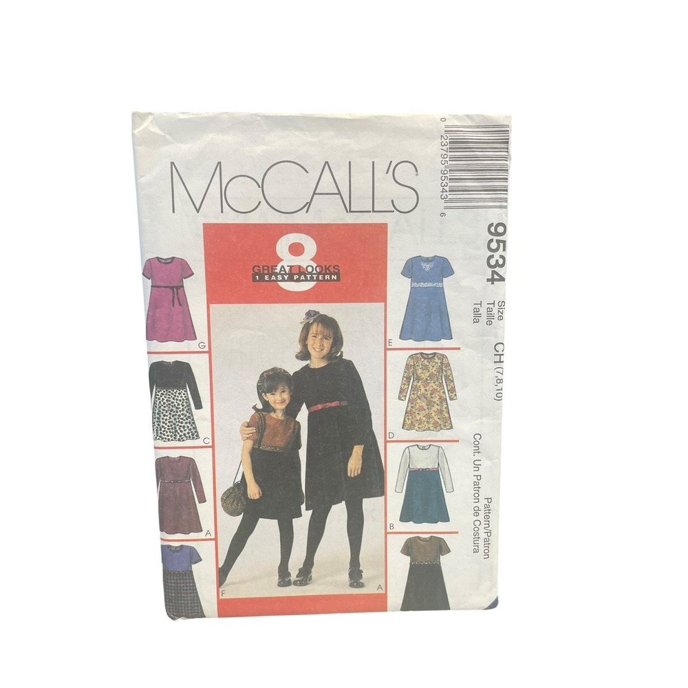 McCall's 9534 Sewing Pattern Girls Size 7-10 Dress Skirt Handbag 1990s Vintage